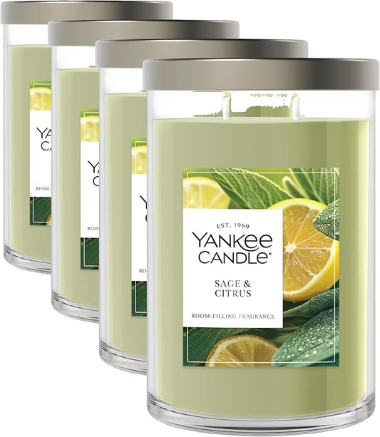 Yankee Candle Sage & Citrus Scented Signature 20oz Large Tumbler 2-Wick CandleLong-Lasting and Clean Burn Over 60 Hours of Burn Time (Pack of 4)