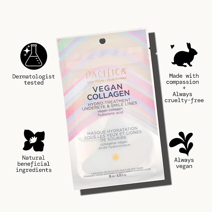 Pacifica Undereye & Smile Mask Set – Vegan Collagen Hydro Treatment with Hyaluronic Acid, Hydrating for Dark Circles, Dry & Combination Skin, Vegan & Cruelty-Free, 4 Pieces