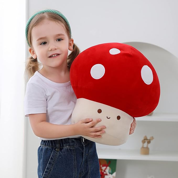 9 Inch Mushroom Plush Pillow, Cute Stuffed Animal Toy, Room Decor Gift for Kids Adults