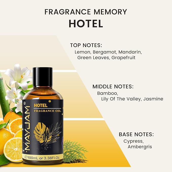 MAYJAM Hotel Fragrance Oil Essential Oils for Diffusers, 3.38FL.OZ | Inspired by Ritz Carlton Hotel, Long Lasting Hotel Diffuser Oil for Soap Candle Making