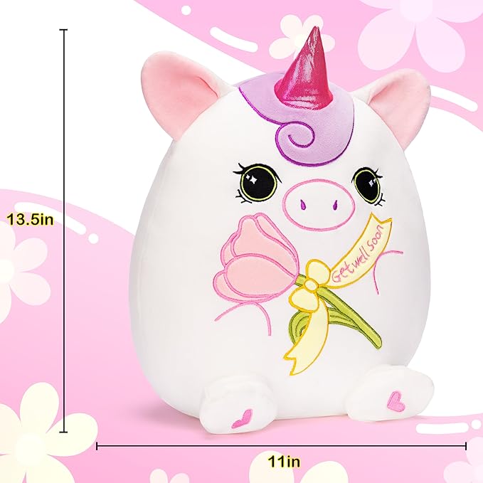 Get Well Soon Unicorn Plush Pillow,13.5" Soft Huggable Stuffed Animal Toy,Patient Feeling Better Gifts for Children, Girls, and Women