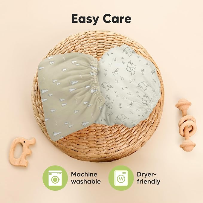 Pack and Play Sheets Fitted - 2-Pack Mini Crib Sheets for Pack N Play Mattress 38x26, Soft & Cozy, Neutral Toddler Playard Bedding, Snug Fitted Mini Baby Crib Mattress Cover Boy, Girl (Pine Grove)