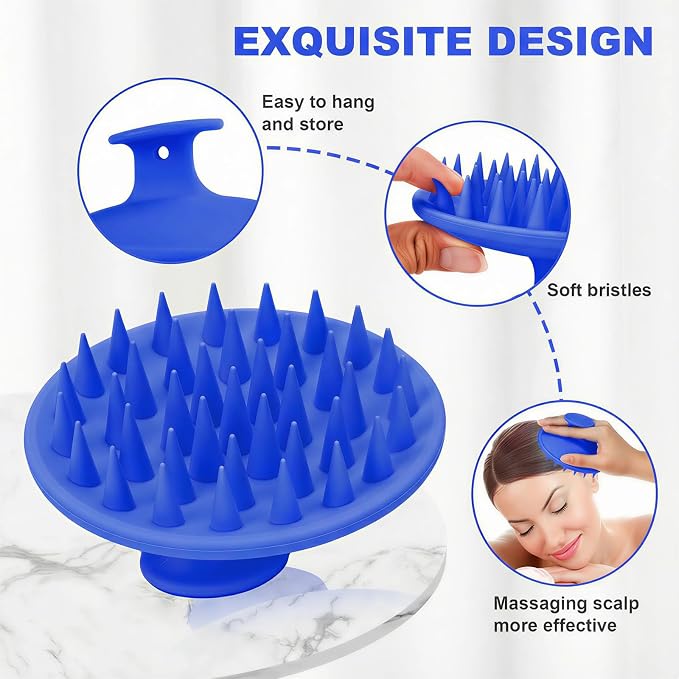 Meartchy Silicone Scalp Massager Shampoo Brush, Scalp Brush for Hair Growth & Dandruff Removal, Hair Scrubber Scalp Stimulator Exfoliator Brush with Soft Bristles for Wet Dry Scalp Care (Ocean Blue)
