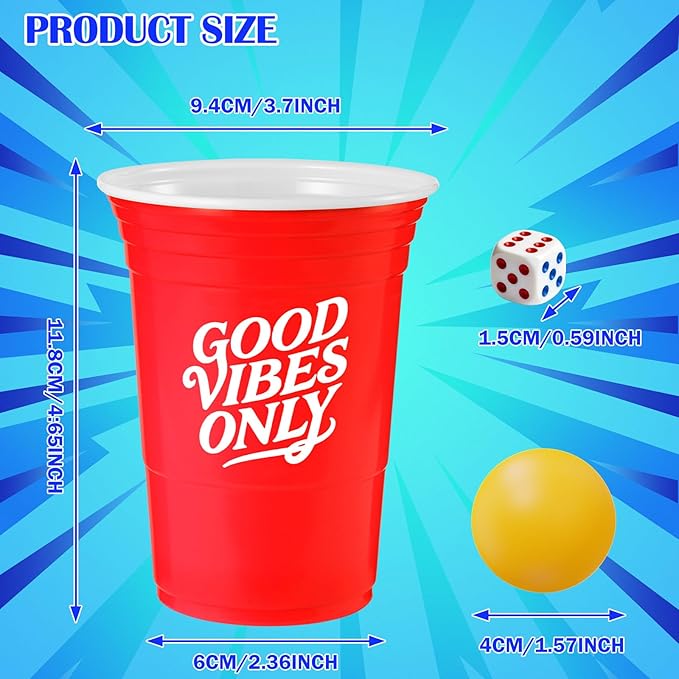 60PCS Cup Pong Game Set - 16 Oz Red & Blue Plastic Party Cups for Party Games, College Parties, Graduation Parties, Seasonal Parties, Family Gatherings and Back to School Events (red+blueS1)