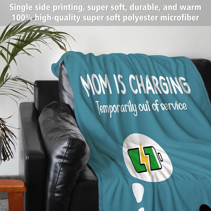 Craftique Mom Birthday Gifts, Funny Gifts for Mom- Mom's Charging Blanket | Mom Gifts for Women from Daughter Son Husband, Super Soft Blanket Throw for Napping Travel, 80”×60”