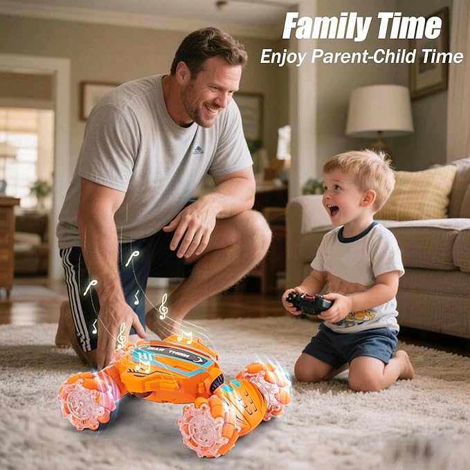 Gesture Sensing RC Stunt Car-Best Gifts for Boys 6-12 Years Old,2.4GHz 4WD Remote Control Twist Car with 360° Rotation, Music & Cool Lights,Off-Road Vehicle with Dual Batteries (Blue)
