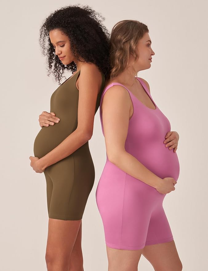 POSHDIVAH Women's Maternity Bodysuit Pregnancy Shapewear Double Lined Sleeveless Tank Top Shorts Romper Jumpsuit
