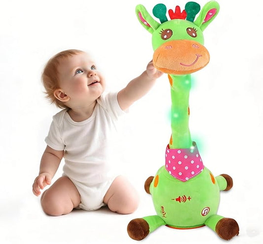 MIAODAM Dancing Giraffe Interactive Toy, Singing 10 Children's Song, Stuffed Baby Toy Repeats What You Say, Christmas Colorful Glowing Plush Interactive Toys for Toddler (Green Giraffe)