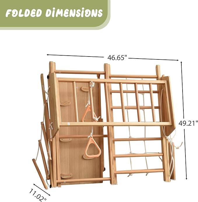 Indoor Playground 8-in-1 Jungle Gym Toddler Climbing Toys with Slides and Play Table Wooden Rock Climbing Ladder with Rope Wall Swing Rings Kids Slides Playset Natural Wood As Shown One Size