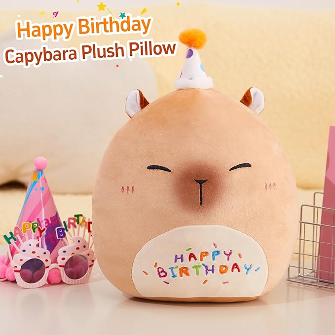 14'' Cute Capybara Plush Pillow, Squish Capybara Plushie Toys, Kawaii Birthday Gifts for Kids Toddlers Girls Boys Party Decor