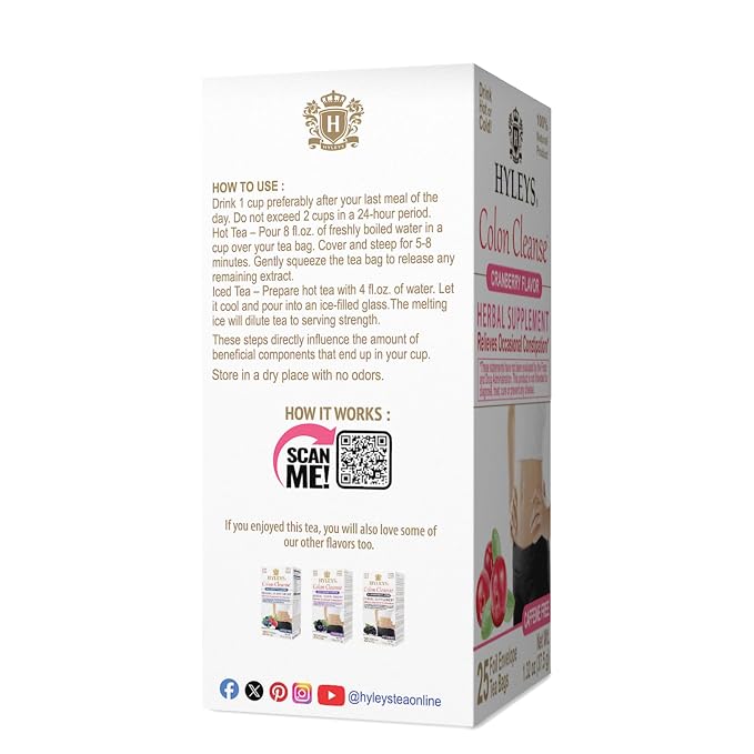 Hyleys Colon Cleanse Tea Cranberry Flavor - 25 Tea Bags (2 Pack)