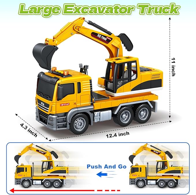 SpringFlower Large Excavator Truck Toy, 3 4 5 6 Year Old Boys Toddlers Toy Truck, Lights & Sounds Toy Excavator for Boys Age 4-7, Kids Toddles Birthday for Kids