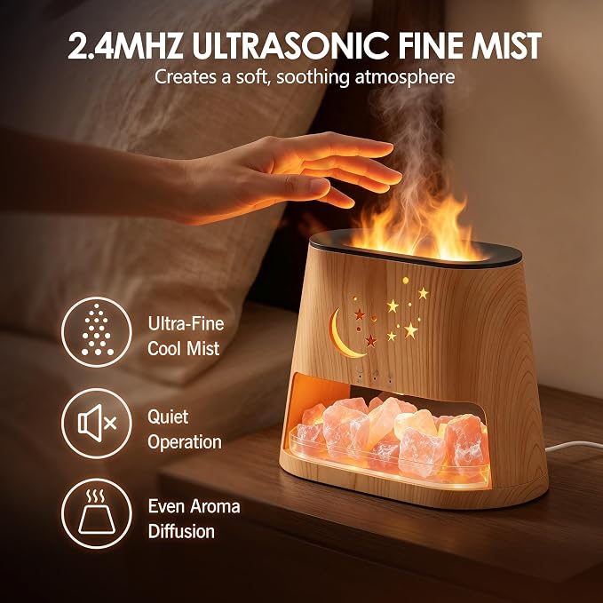 Essential Oil Diffuser & Himalayan Salt Lamp - 5 in 1 Aromatherapy Diffuser Humidifier with Remote Control, 8 Color LED Lights Cool Mist Humidifier for Home, Bedroom, Office, Yoga, 260ml