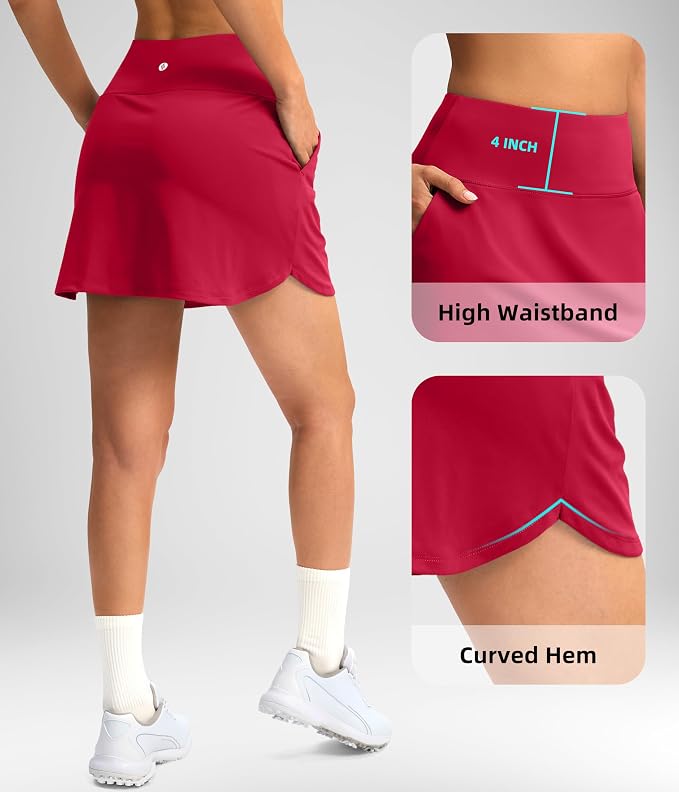 16'' Skorts for Women with 4 Pockets Athletic Tennis Golf Skirt | Built-in Shorts, High Waisted, Stretchy, A Line, Casual, Pickleball, Skort