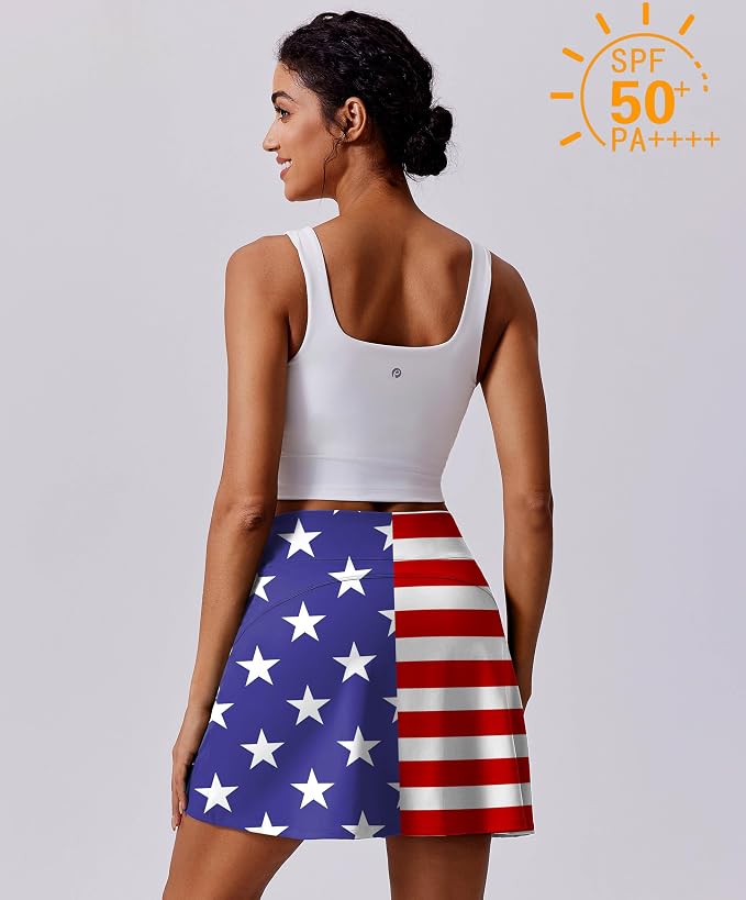 PINSPARK 17" Golf Skorts for Woman High Waisted Tennis Skirt with 4 Pockets | Lightweight, Quick Dry, 4-Way Strecth, Breathable, Tummy Control, UPF 50+ Athletic Skort for Workout, Pickleball, Gym, Casual