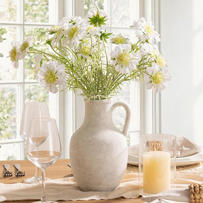 Vanselia Ceramic Flower Vase Home Table Decor Living Room Farmhouse 10 in | Large Tall White Rustic Decorative Flowers Vases Plant Modern Decoration for Kitchen Shelf Coffee Dining Centerpieces Desk
