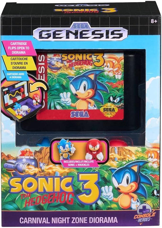 Console Heroes Sonic the Hedgehog 3 Diorama Playset – Mini Sonic & Knuckles Figures with Carnival Night Zone – SEGA Genesis Collectible Cartridge