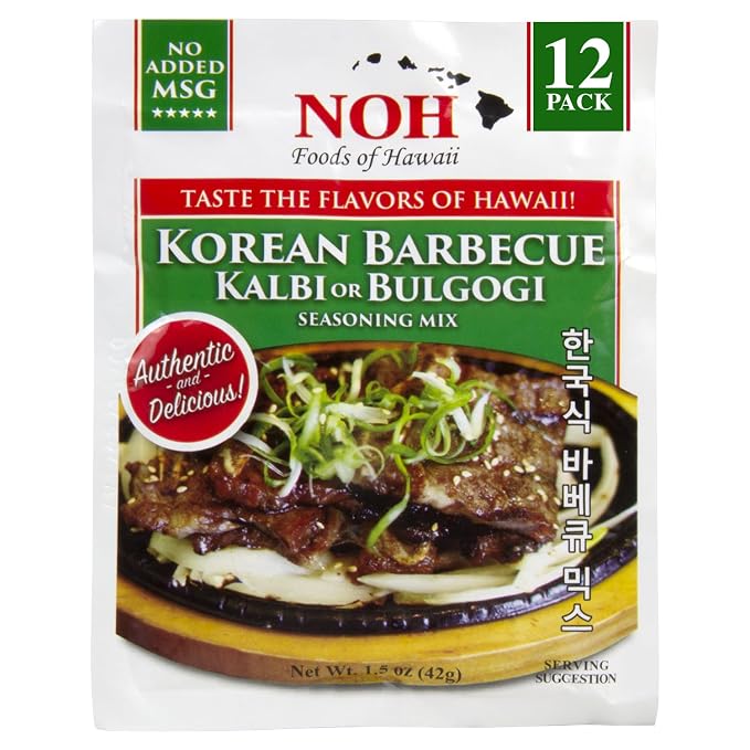 NOH Korean Barbecue (Kal Bi or Bulgogi) Seasoning Mix, 1.5 oz Packet (Pack of 12) - Authentic and Delicious Korean BBQ Seasoning for Sweet & Savory Kalbi (Galbi) or Bulgogi - No Added MSG - Made in USA