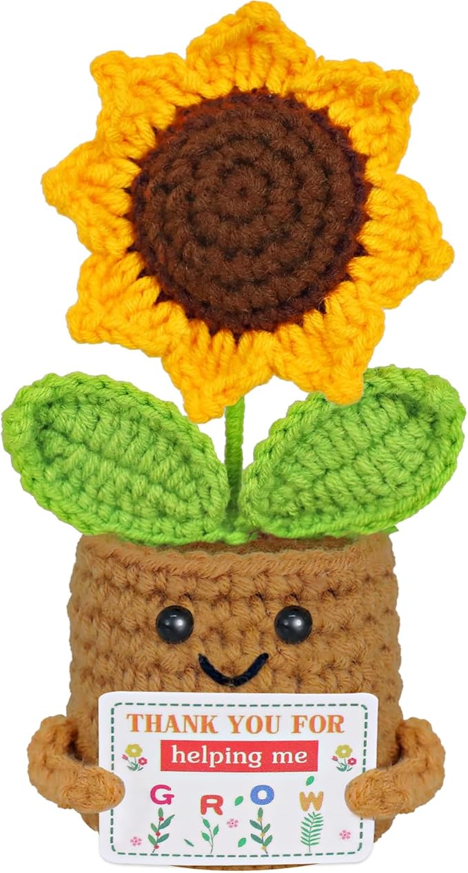 PARTY TONIGHT Inspirational Gifts for Women, Emotional Support Flowers Sunflower Crochet, Funny Positive Sunflower Gifts for Women, Teacher, Coworkers, Mom, Sister, Best Friends Office Desk Car Decor