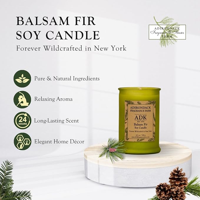 Adirondack Fragrance & Flavor Farm Balsam & Fir Scented Candle 4.5 Oz | Proudly Poured in The USA, Natural Aromatherapy Wax for Relaxation, Home Décor, Kitchen, Gift and Living Spaces
