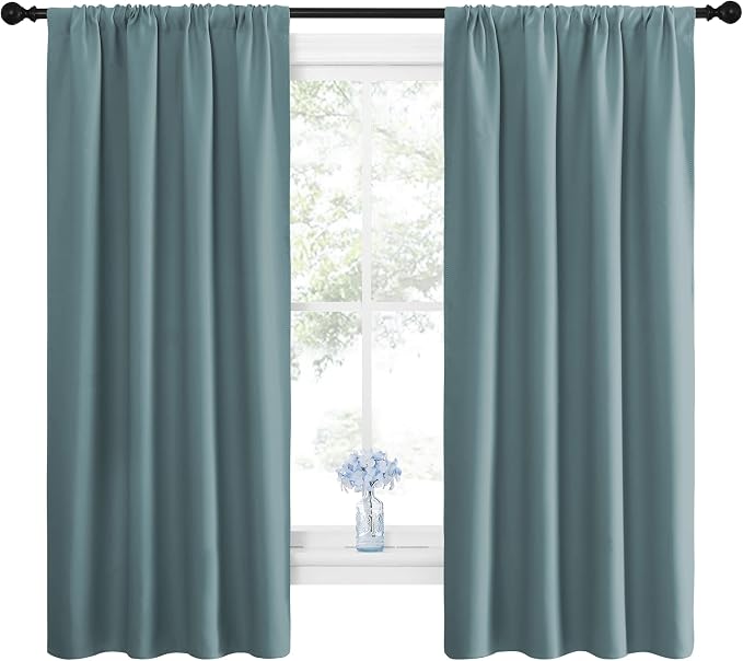 NICETOWN Greyish Blue Blackout Curtains Panels for Window, Thermal Insulated Rod Pocket Blackout Drapes/Draperies for Living Room (2 Panels, W42 x L63 inches)