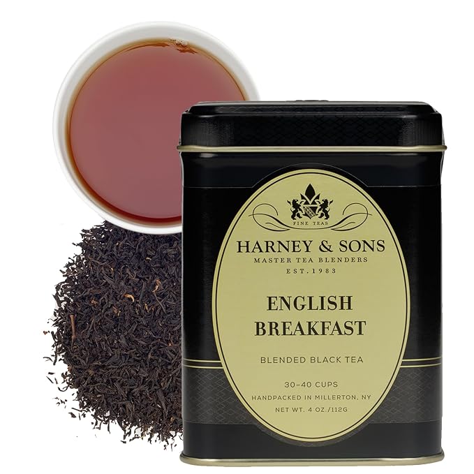 Harney & Sons English Breakfast Loose Leaf Black Tea, 4 oz Tin, China Keemun, Bold Full-Bodied Flavor for Hot or Iced Tea, Caffeinated