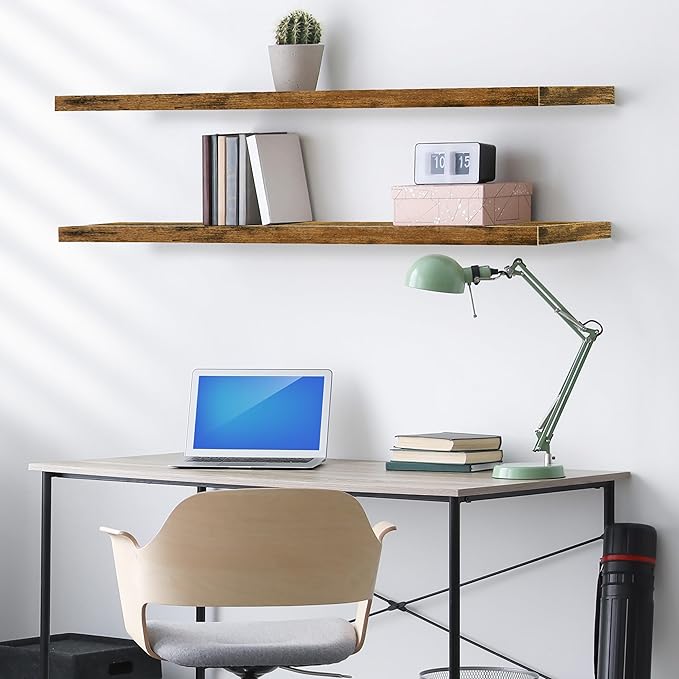 Sorbus Floating Shelves for Wall - 55 Inch Extra-Long Bathroom Shelves, Wall Decor for Bedroom, Kitchen, Living Room, Book Storage - Mounted Floating Shelf with Hidden Brackets (Rustic Brown, 2 Pack)