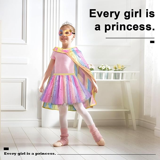 iROLEWIN Kids Superhero-Capes-Costumes for Girls Princess Dress-Up Fairy Cape Mask Tutu as Halloween Birthday Gifts Toys