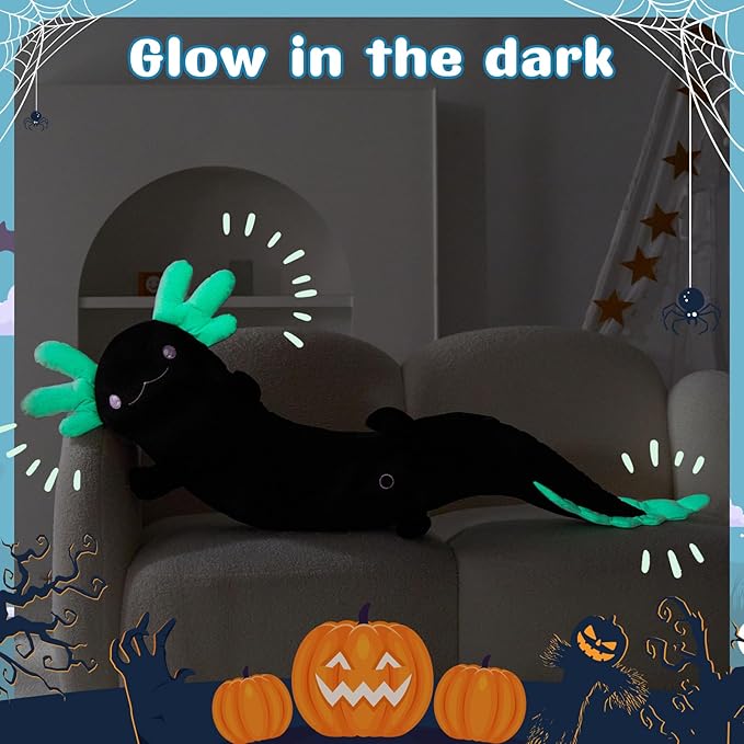 Tezituor 4ft Large Black Axolotl Stuffed Animal for Halloween, Big Giant Stuffed Salamander 48 inch Long Plush Pillow for Girls 6-12, Axolotl Lovers Gifts for 2025 Halloween Christmas Valentine's Day