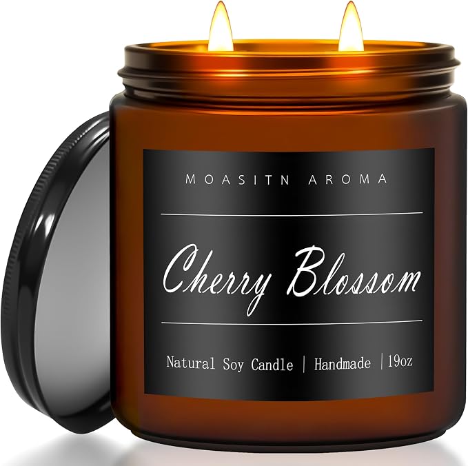 MOASITN Cherry Blossom Large Heavenly Scented Candles for Home|19oz 100h Long Lasting Clean Burn|Natural Soy Aromatherapy Candle|2 Wick Jar Candle for Women,Men as Relaxing,Holiday,Birthday Gifts