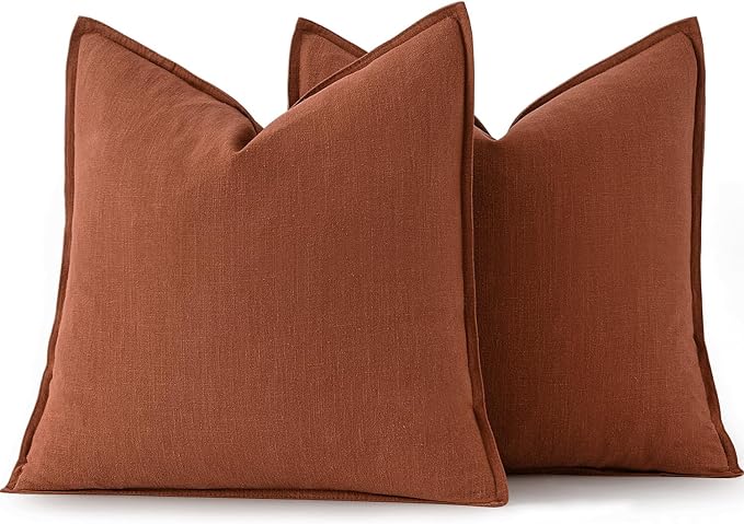MIULEE Decorative Linen Pillow Covers 18x18 Inch Rust | Boho Farmhouse Fall Autumn Couch Throw Pillows for Bed, Pack of 2 Accent Modern Pillowcases, Sofa Livingroom Home Decor