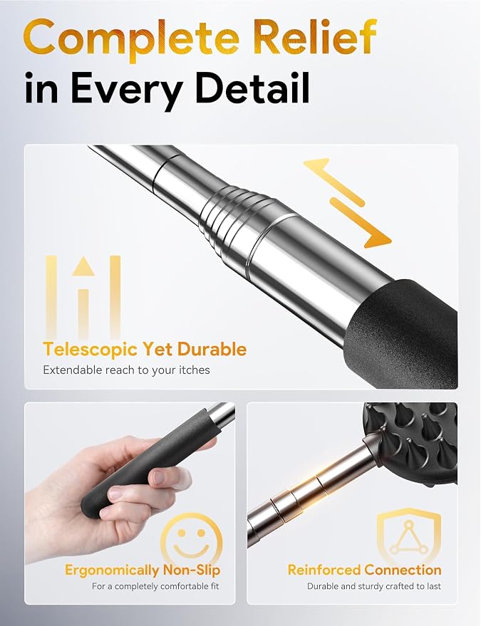 TUKUOS Telescoping Back Scratcher with 5Pcs Detachable Heads, Valentines Day Gifts for Him Men, Larger Scratching Tips, Anniversary Birthday Gifts for Men Women Back Scratcher for Men/Dad/Women/Adults