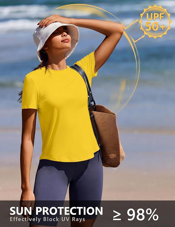 PINSPARK Soft Workout Tops for Women UPF 50+ Sun Protection Shirt Quick Dry Athletic Running Hiking Travel Basic Tee Shirts