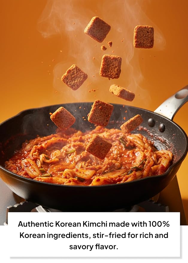Korean Food SPOONKEY Freeze-Dried Kimchi Blocks, Instant Kimchi, 7g x 5 Pk | Freeze-dried fermented kimchi blocks for ramen, soup, camping meals, and travel food use