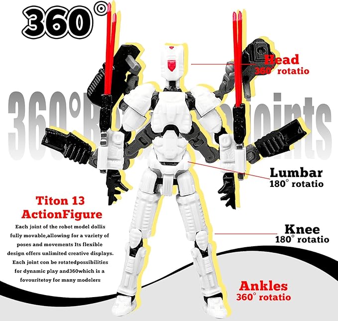 Assembly Completed T13 Action Figure，T13 mision 13 figuras originales 3D Printed Toys Nova 13 Action Figures Desktop Decorations for Game Lovers Toy (White, 8 Inch)