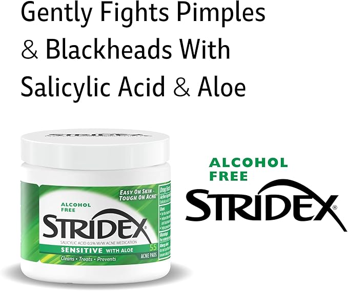 Stridex Sensitive with Aloe, Alcohol Free, 55 Soft Touch Pads, (Pack of 2)