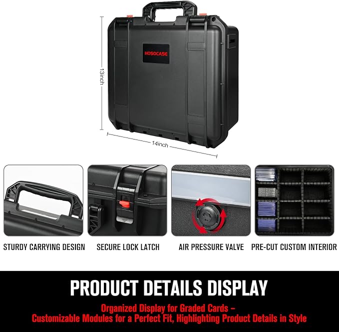 Graded Card Case Storage Box: Trading Card Storage Box with 9 Dividers for PSA BGS SGC Top Loaders Sports Cards, Waterproof Hard Slab Case for Baseball Football Basketball Magnetic Cards (Holds 600+)