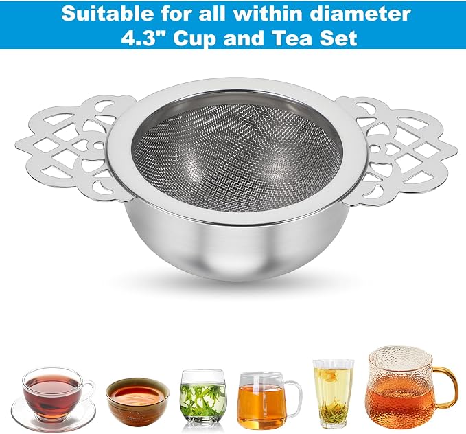 JJUNW 8 Pack 304 Stainless Steel Tea Drain Strainer, Tea Filter Mesh, Tea Drip Bowls, Teapot Strainer With Petal Handles Tea Divider for Loose Tea Juice Coffee Filter