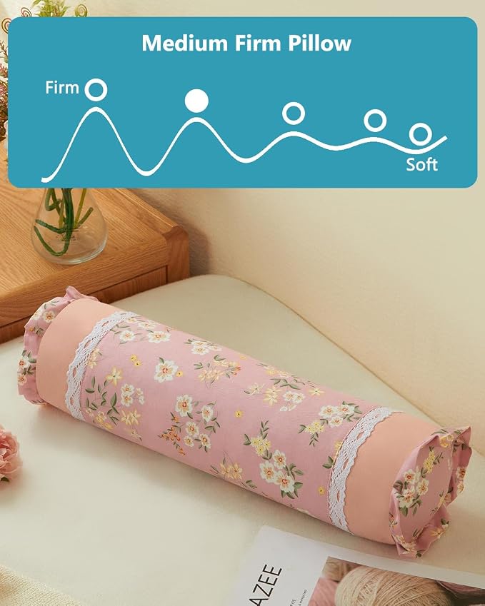 Firm Buckwheat Hull Neck Pillow – Cervical Support with Adjustable Fill 15.7"x4.7", Cervical Pillow for Pain Relief, Ideal for Sleep, Travel Meditation, Pink