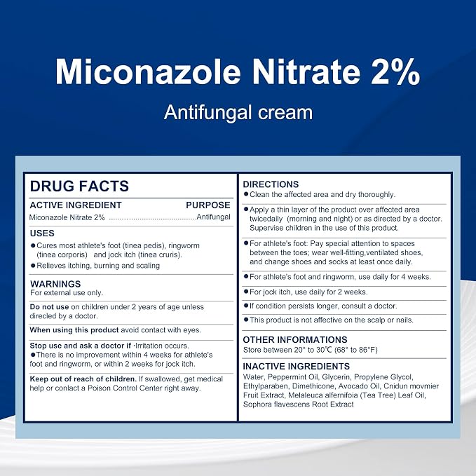 Antifungal Cream for Jock Itch, Athletes Foot & Ringworm - 2% Miconazole Nitrate Cream for Humans Skin Fungus, Relieves Itching, Burning, Cracking and Scaling (3.5 Ounce)