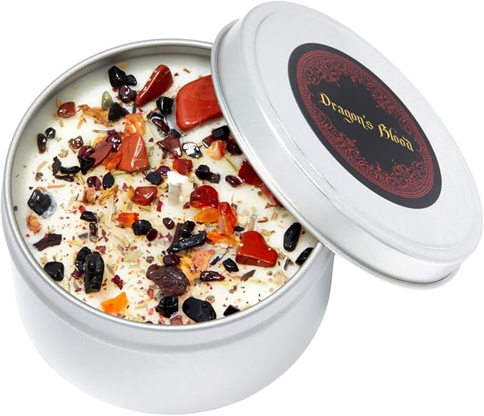 Dragons Blood Candle by New Moon Beginnings - Protection & Grounding - Herb, Flower, & Crystal Candles - Aromatherapy Soy Candle - 8oz Tin