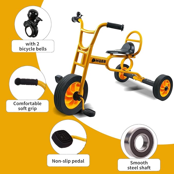 Kids Tricycle for Ages 3+, Preschool Daycare Playground Kids Balance Bike, Home Toddler Trike with Bell and Rubber Wheels, Boys and Girls Indoor/Outdoor Play Equipment