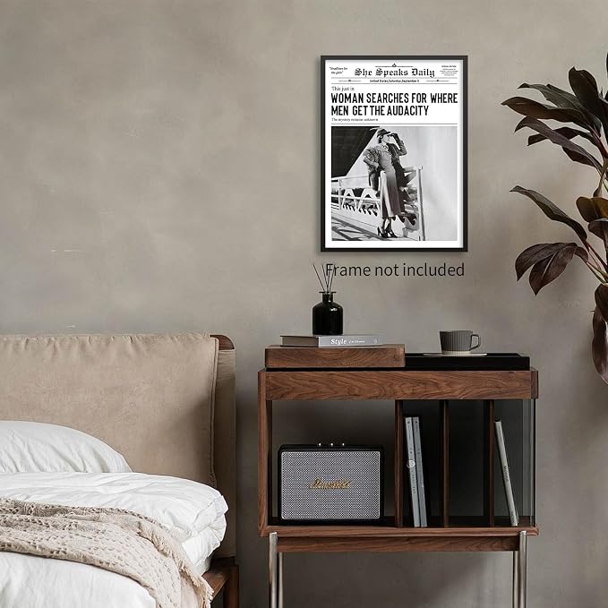 Haitunone Black and White Newspapers Poster Women Searches For Where Men Get the Audacity Wall Art Trendy Feminist Canvas Prints for Home Bar Wall Decor 12X16 inch Unframed