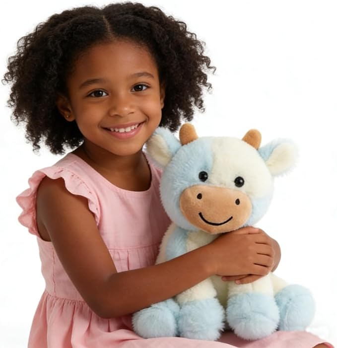 Cow Stuffed Animals Soft Plush Cute Cow Doll for Boys Girls 11.8in(zuo NIU qian lanse 30cm)