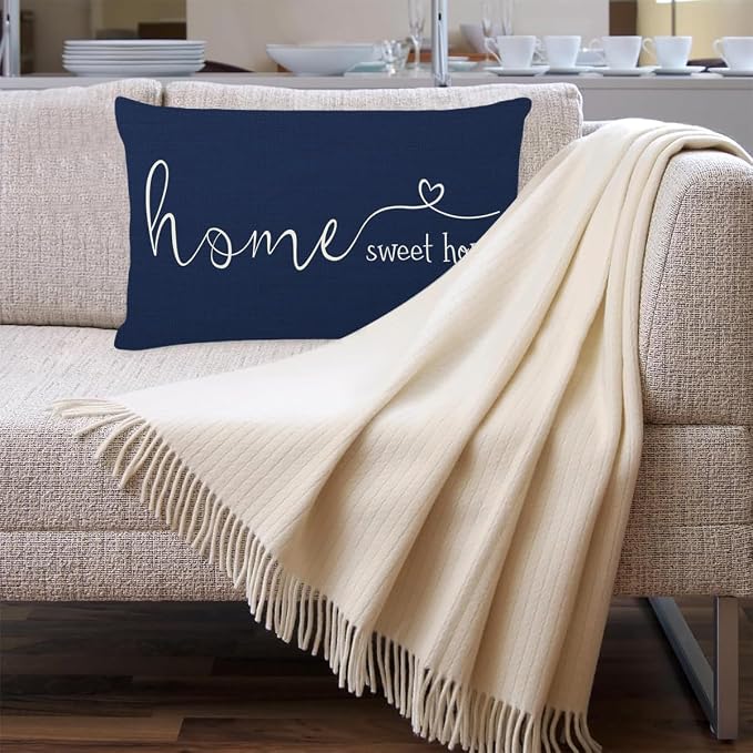 Home Sweet Home Quotes Farmhouse Pillow Covers 12x20 Inch,Farmhouse Decorative Lumbar Throw Pillow Case Cushion Cover,Housewarming Gift,Blue