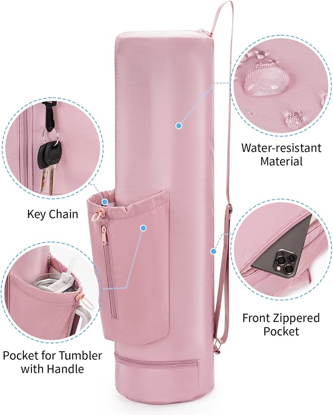 sportsnew Yoga Mat Bag, Full Zip Cargo Yoga Mat Carrier Bag with Drawstring Water Bottle Pocket and Bottom Wet Pocket, Exercise Yoga Mat Carrier Holder Multi-Functional Storage Bag Patent Pending