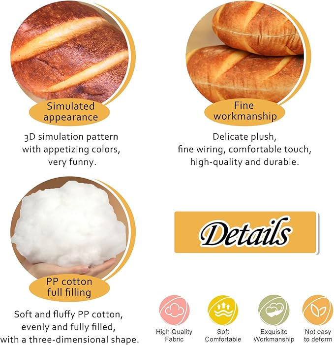 zhidiloveyou Bread Pillow Funny Stuffed Bread Shaped Pillow Toy Gift for Kids Adults, 23.6 in