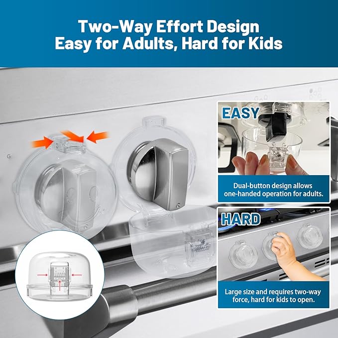 Childproof Stove Knob Covers, Oven Knob Covers for Child Safety 5+1 Pack,Clear Stove Knob Safety Covers & Gas Stove Locks, Heat-Resistant Adhesive,Double-Key Baby Proof Covers for Gas/Electric Burners