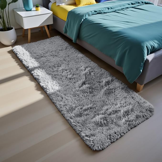 Fluffy Rug Shag Area Rug, Light Grey 3x5 Area Rugs for Bedroom, Small Bedside Rug, Soft Fluffy Shag Entryway Throw Rugs for Living Room Bedroom Room Home Decor