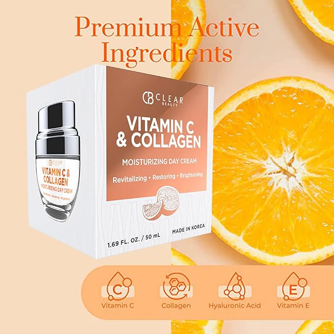 Clear Beauty Vitamin C & Collagen Face Moisturizer - Hydrating Anti Aging Day Cream For Dry Skin & Uneven Tone - Firms & Revitalizes - Dermatologist Tested, Korean Skin Care, Clean Beauty - Duo Pack